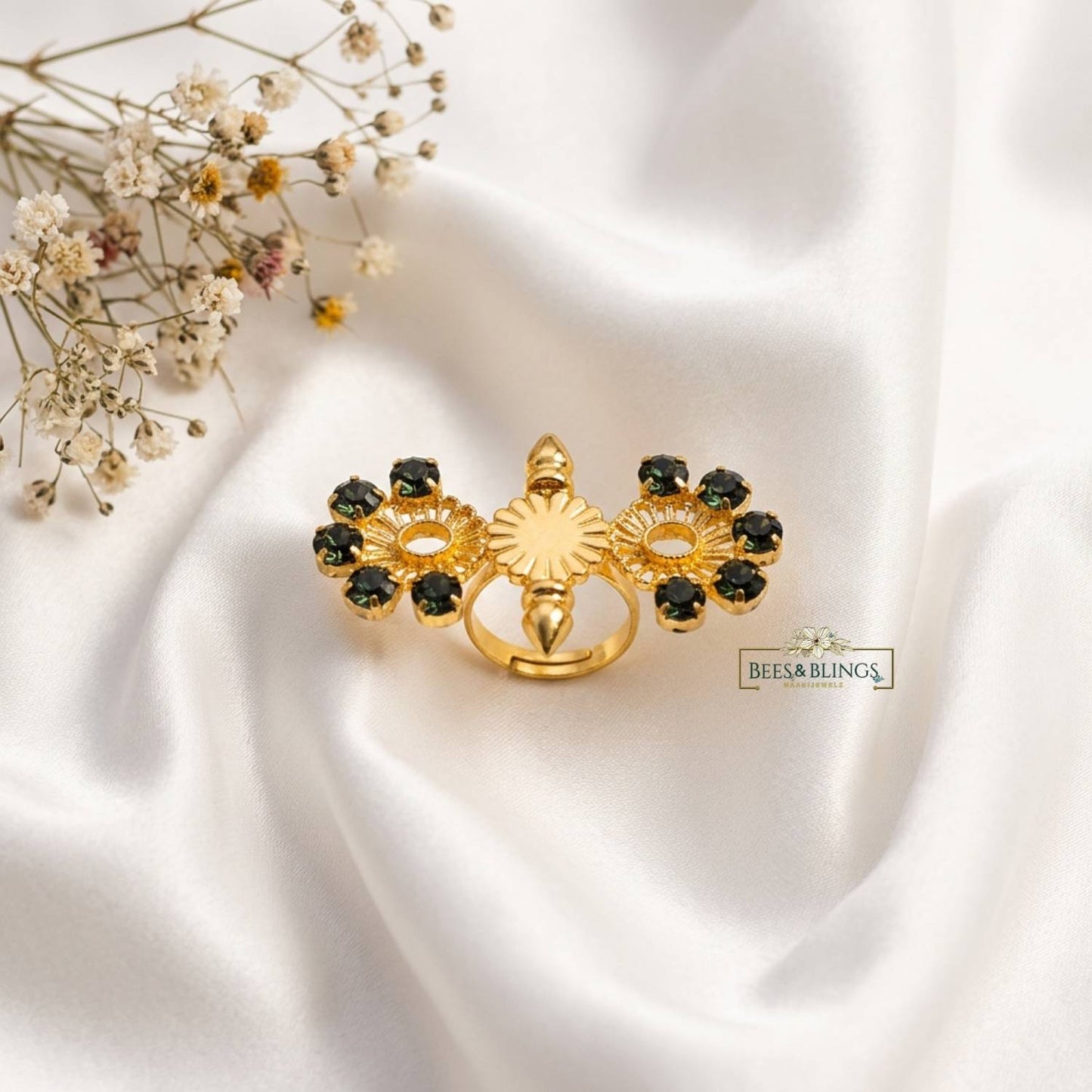 Gold Plated Black Statement Ring