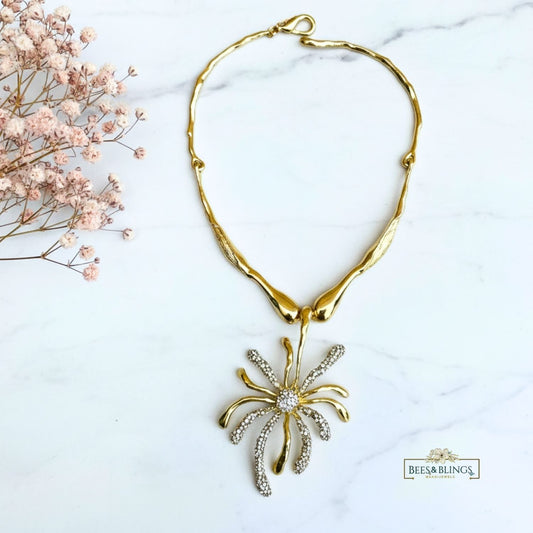 Golden-Crystal-Floral-statement-Necklace