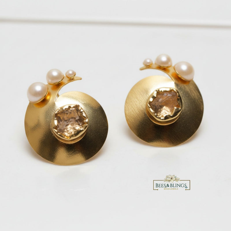 Gold Pearl Statement Stud Earrings