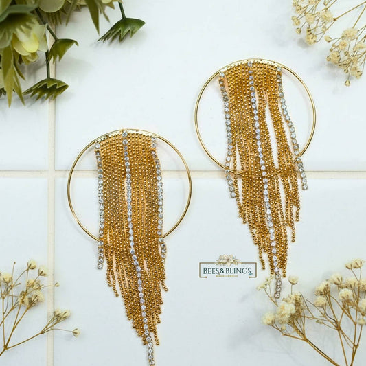 Golden-Rhinestone-Tassel-Statement-Earrings