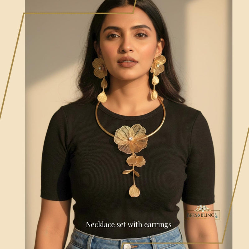 Golden Bloom Floral Statement Necklace
