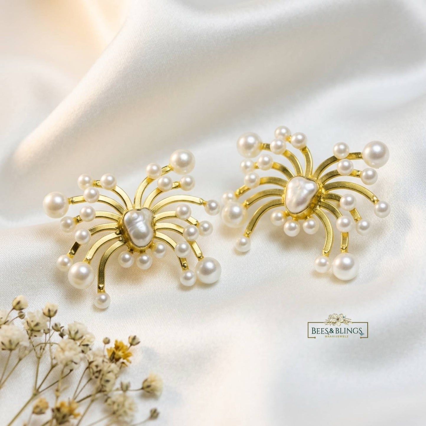 Golden Pearl Statement Earrings