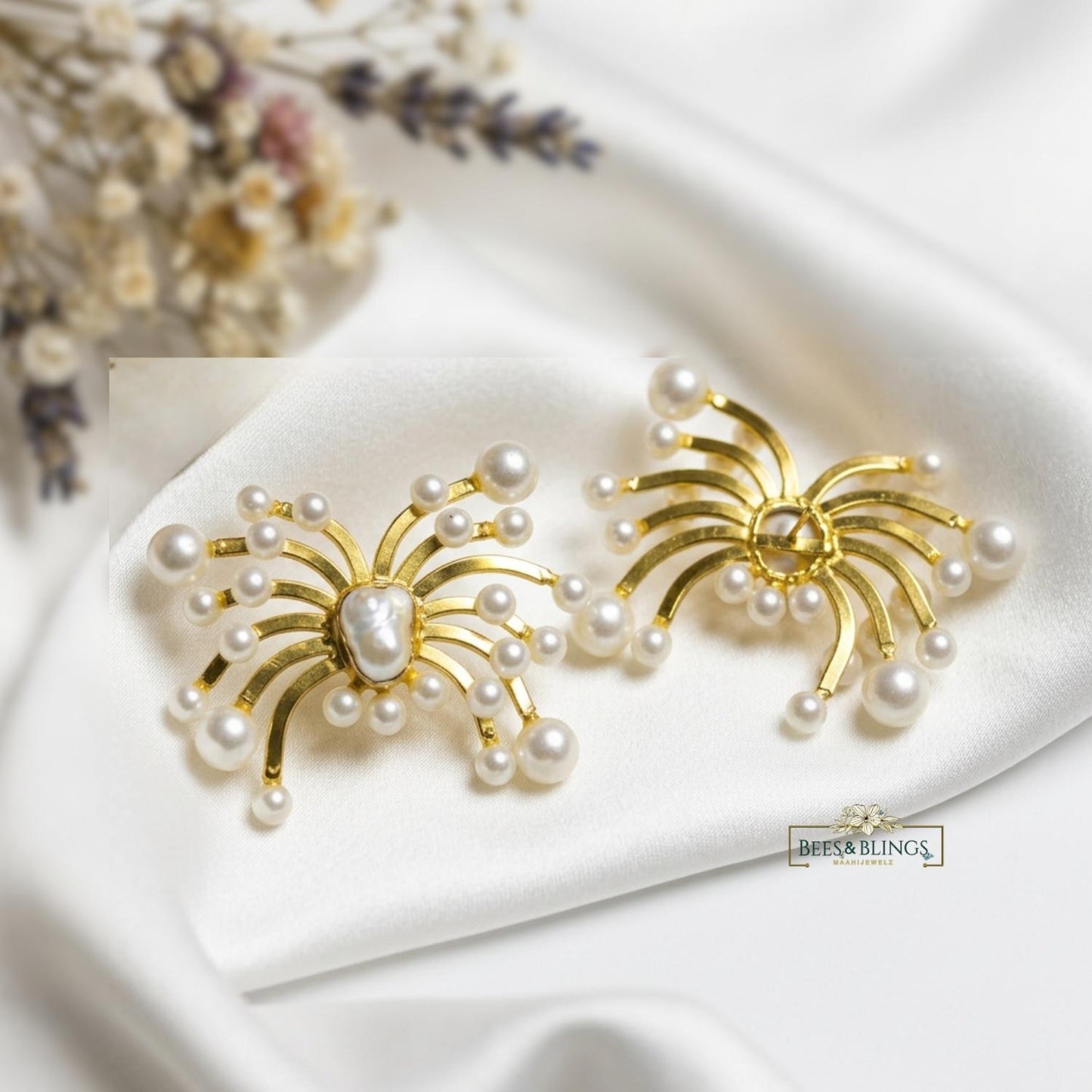 Golden Pearl Statement Earrings