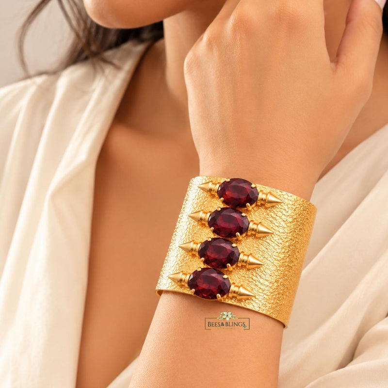Golden Wine Textured Statement Cuff Bracelet