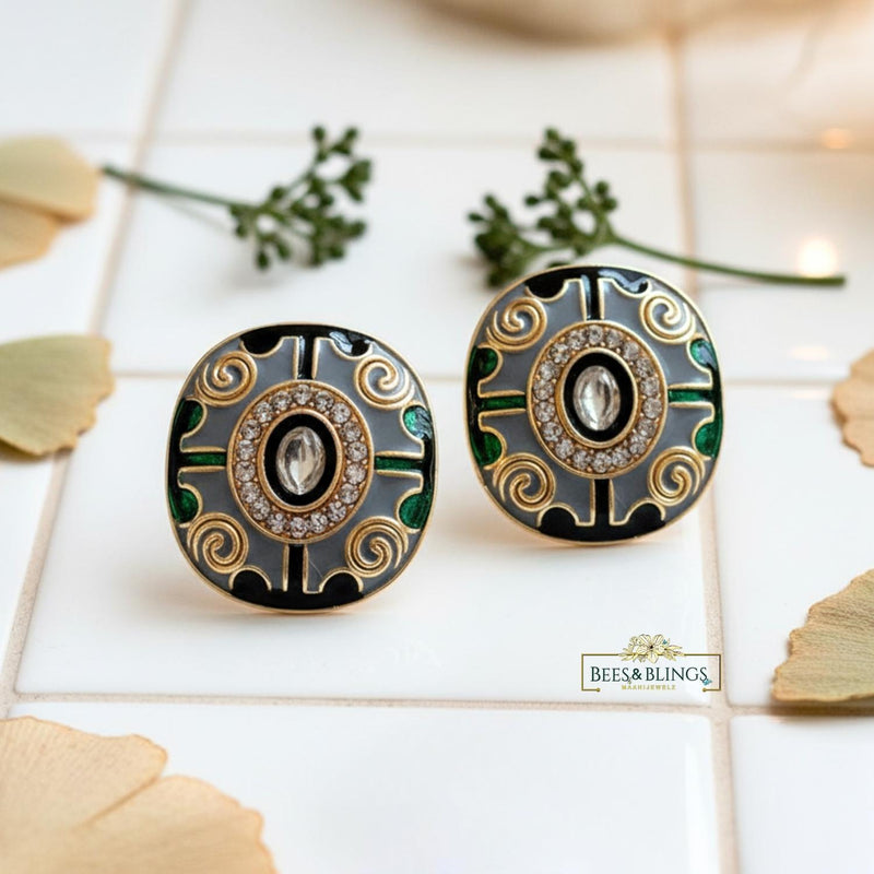 Grey Enamel Statement Stud Earrings