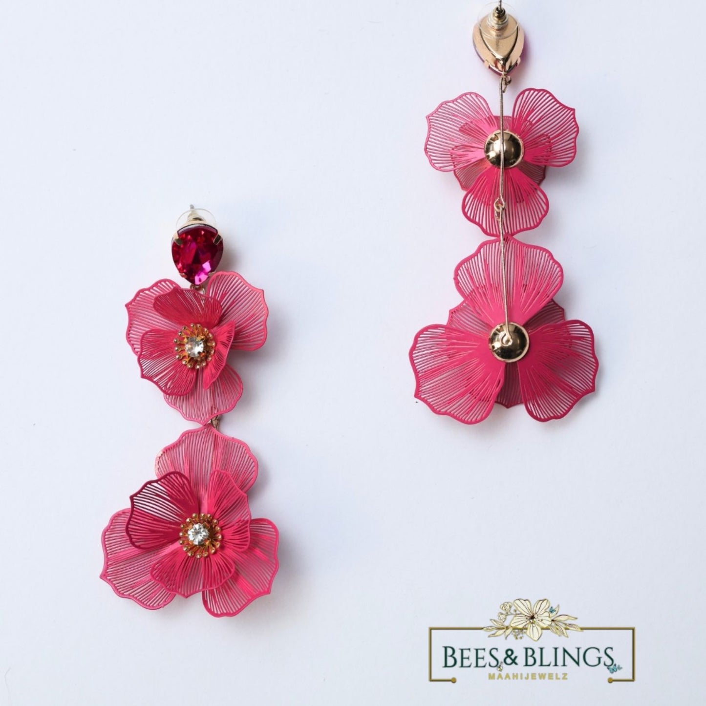 Hot-Pink-Floral-Statement-Earrings-front-back