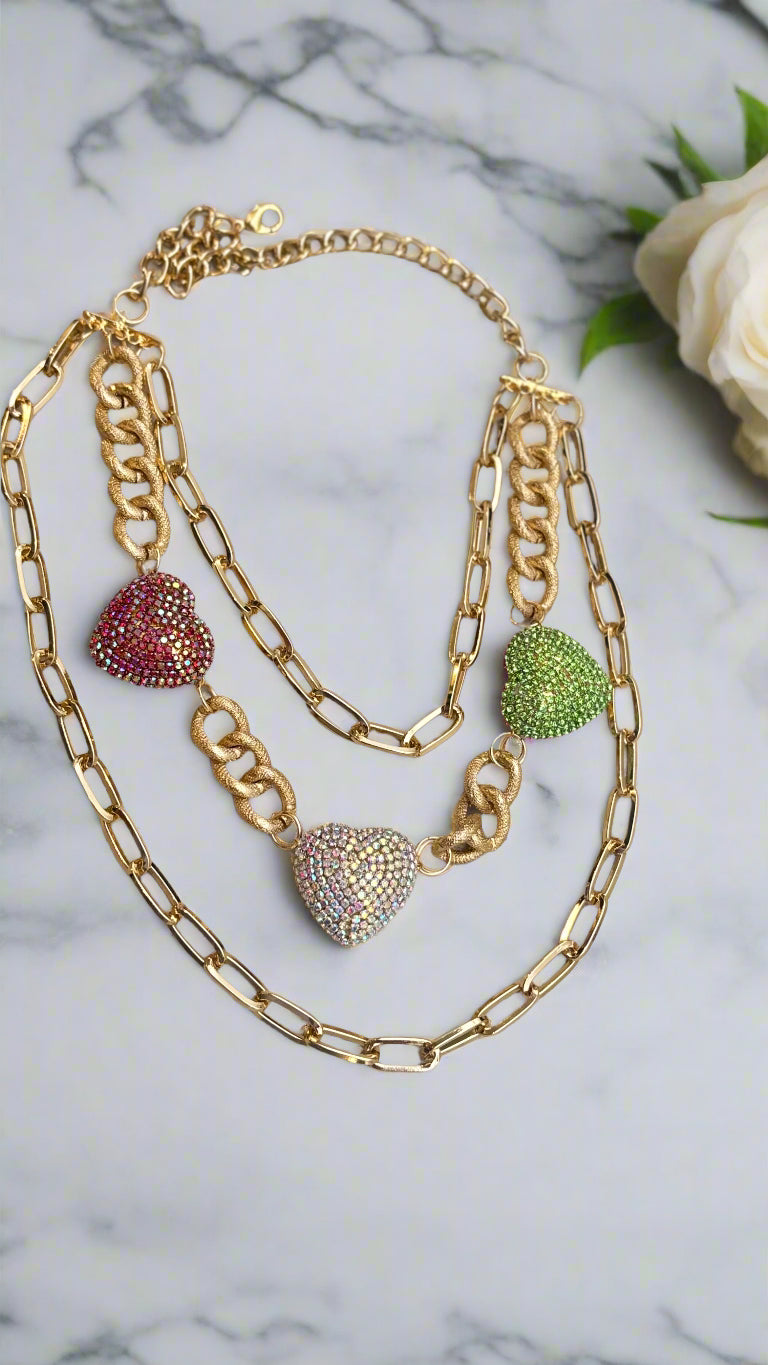 Triple Heart Charm Necklace