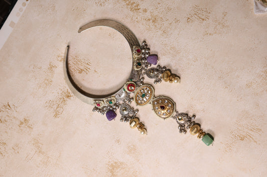 GOLD & SILVER-HASLI-BRASS CHOKER NECKLACE