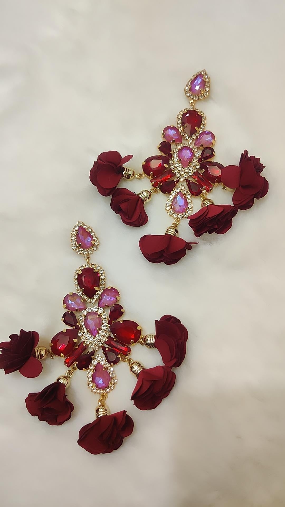 Mehroon-floral-Party-earrings