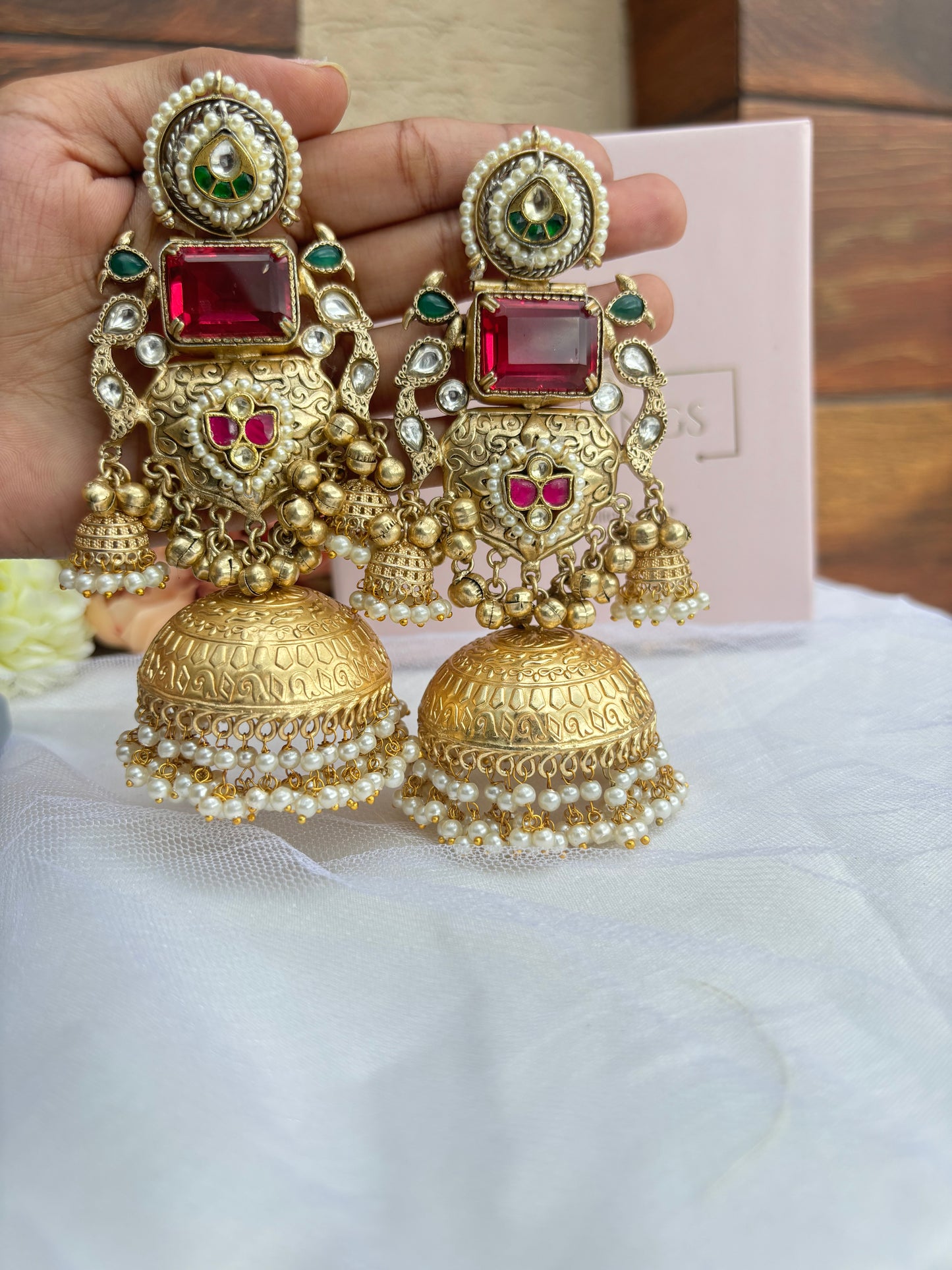 golden-royal blue-ras rasiya-jhumkas