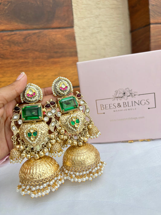 golden-green-ras rasiya-jhumkas