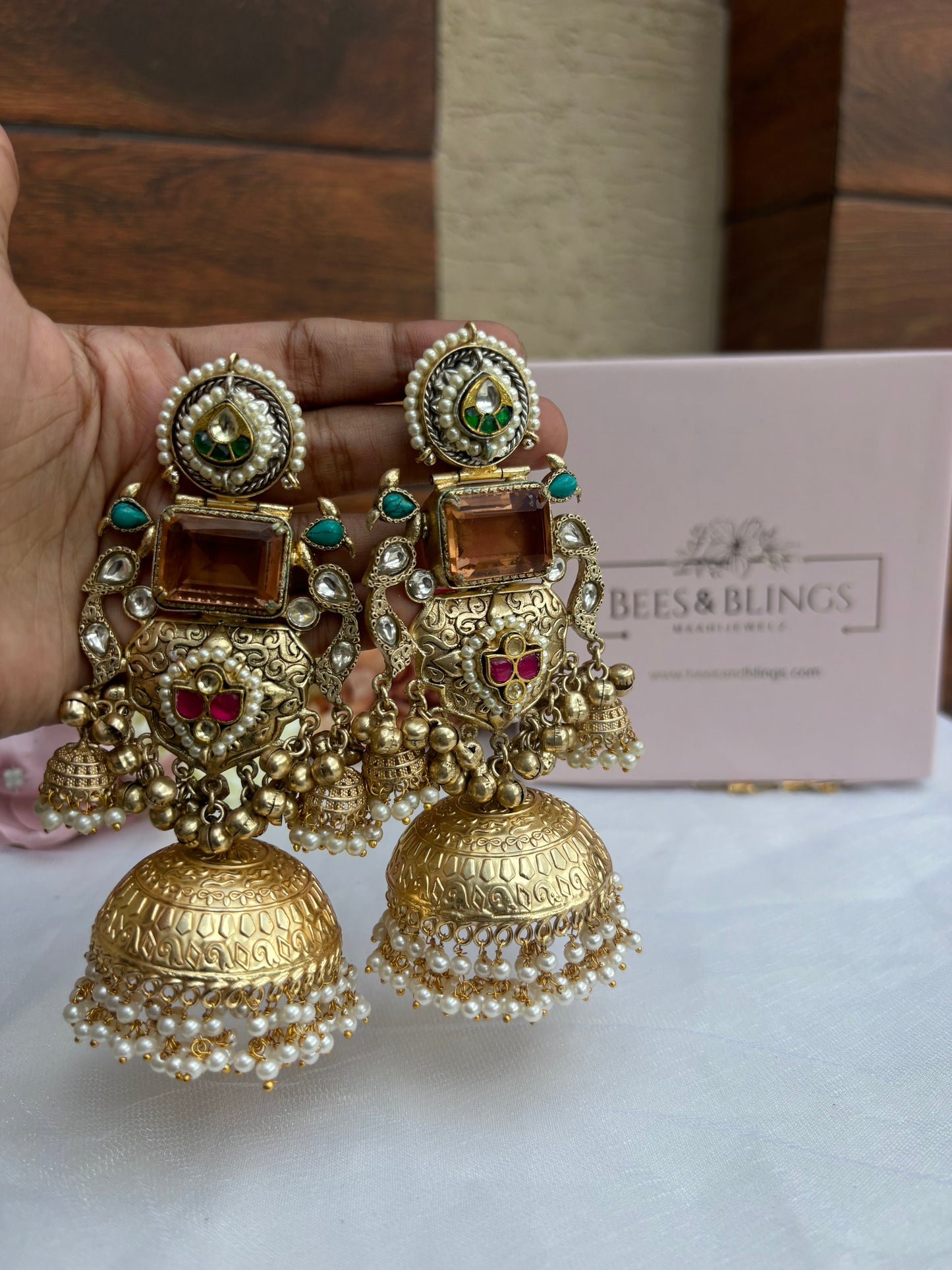 golden-royal blue-ras rasiya-jhumkas