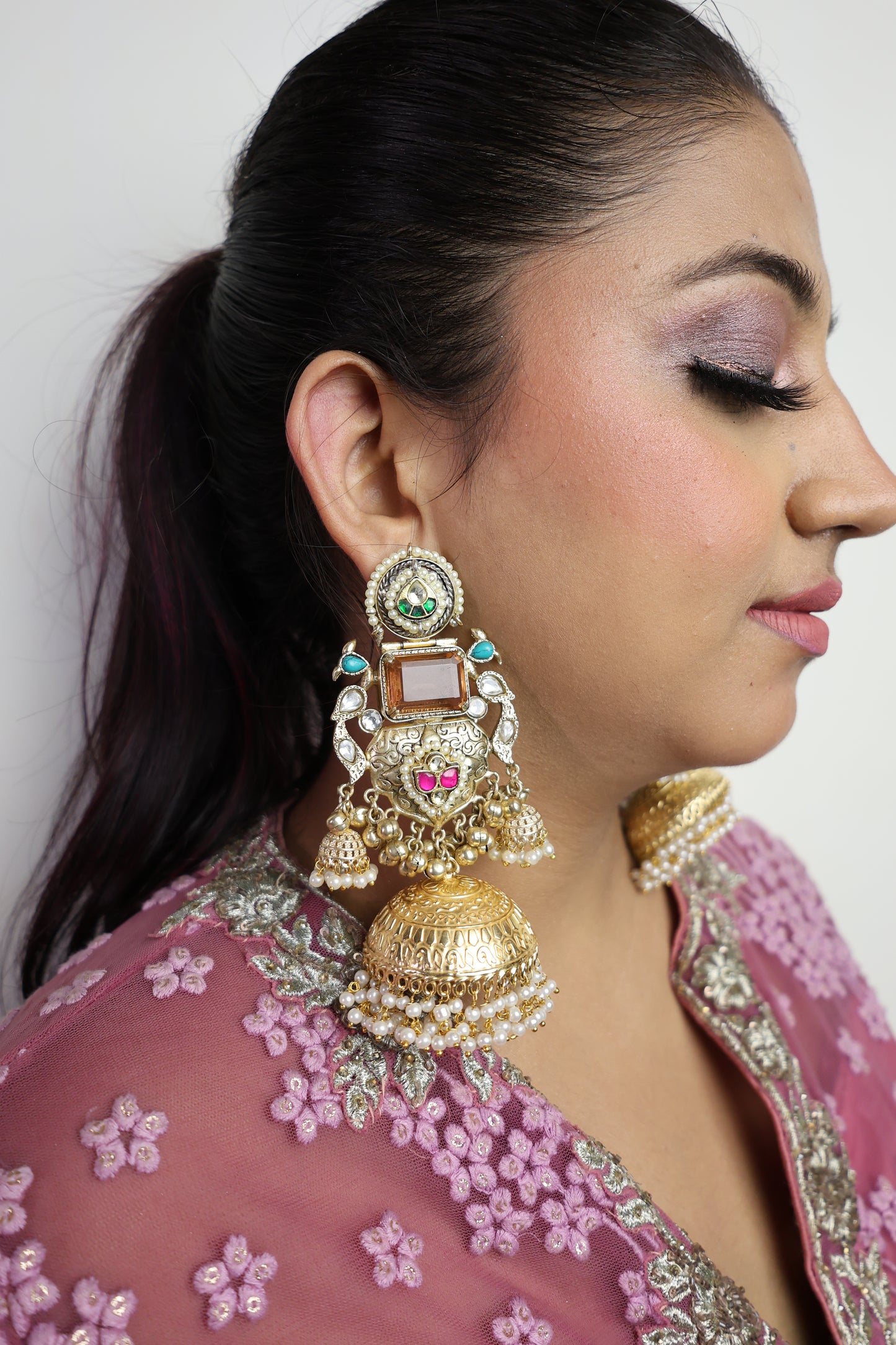 golden-royal blue-ras rasiya-jhumkas