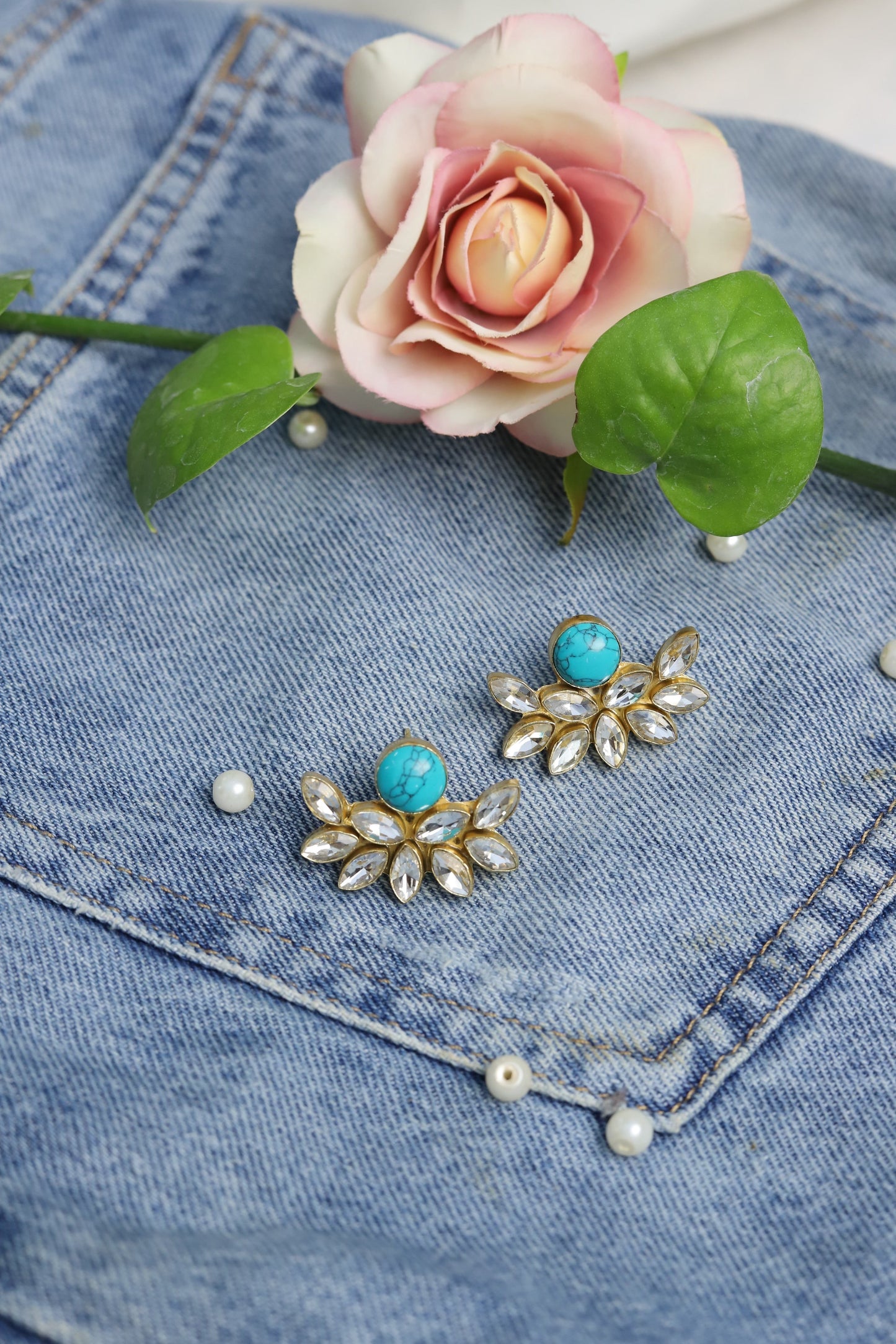 ferozi kundan studs earrings