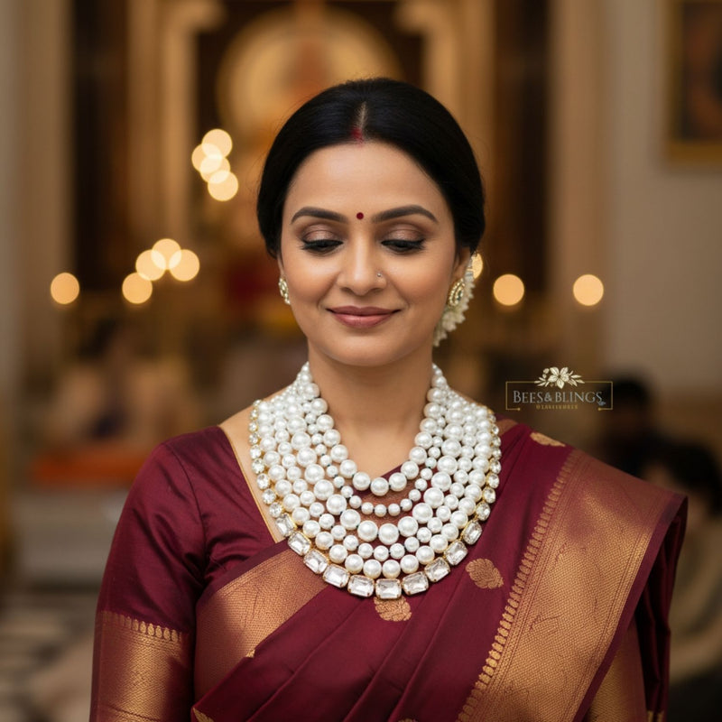 Multi Layer Pearl Statement Necklace