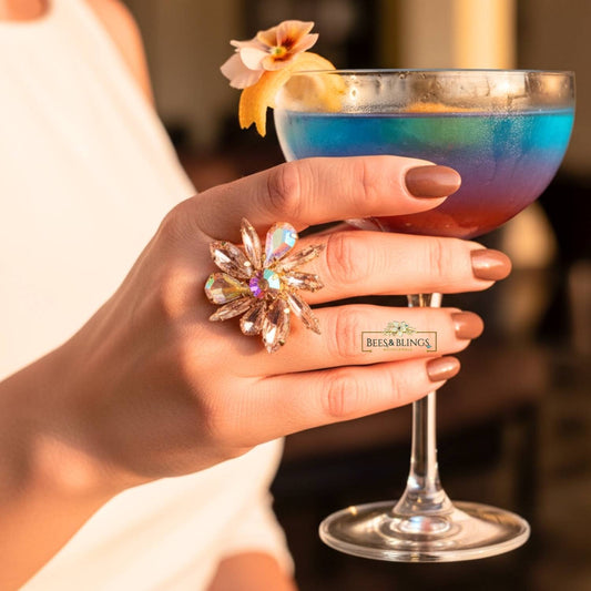 pink floral statement ring