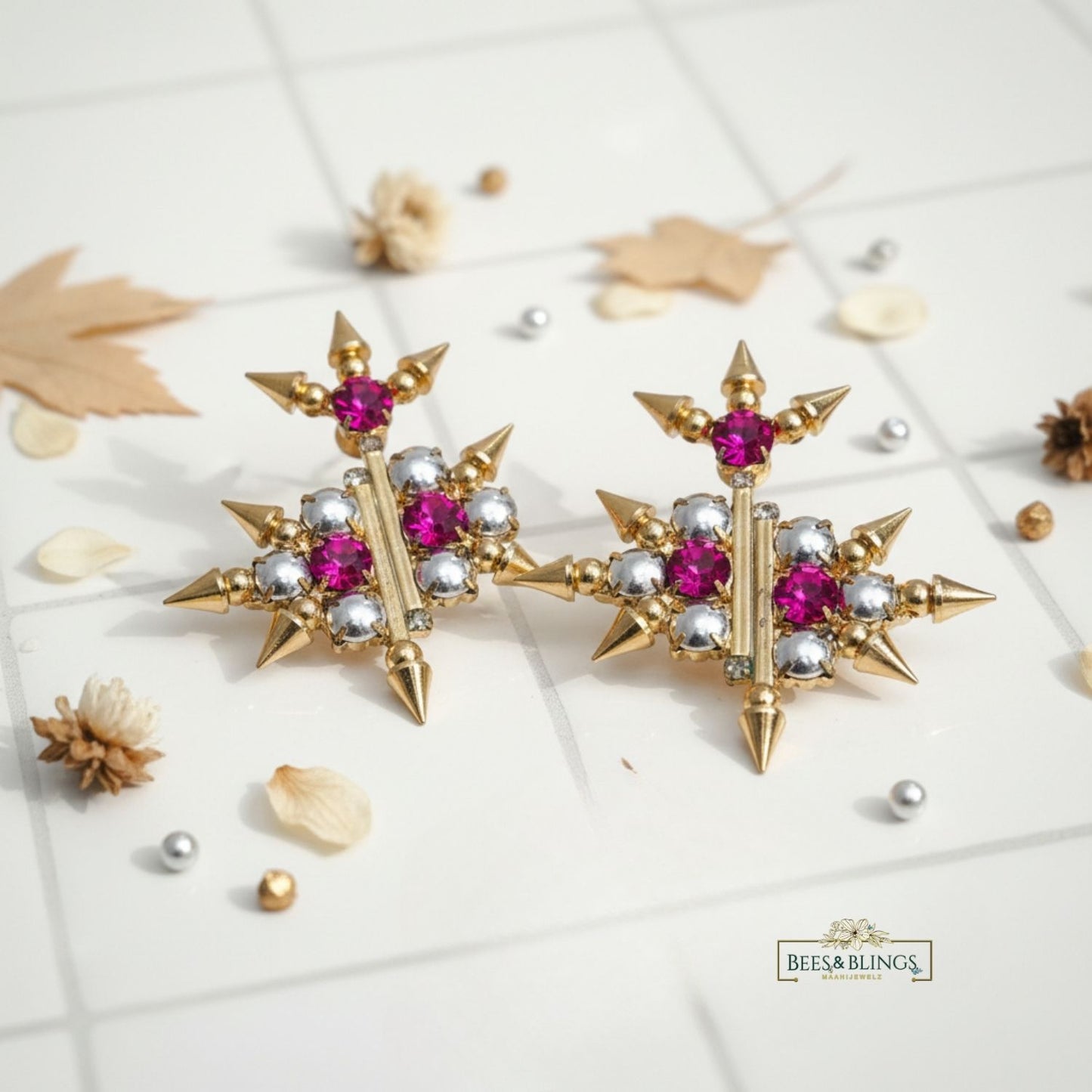 pink-partywear-statement-earrings