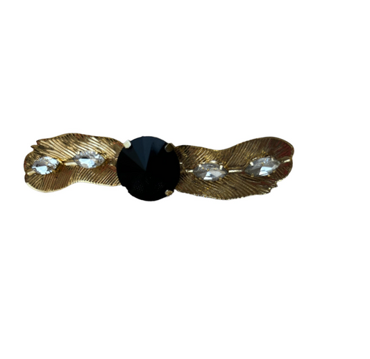 Gold Plated Black Stone Leaf Ring