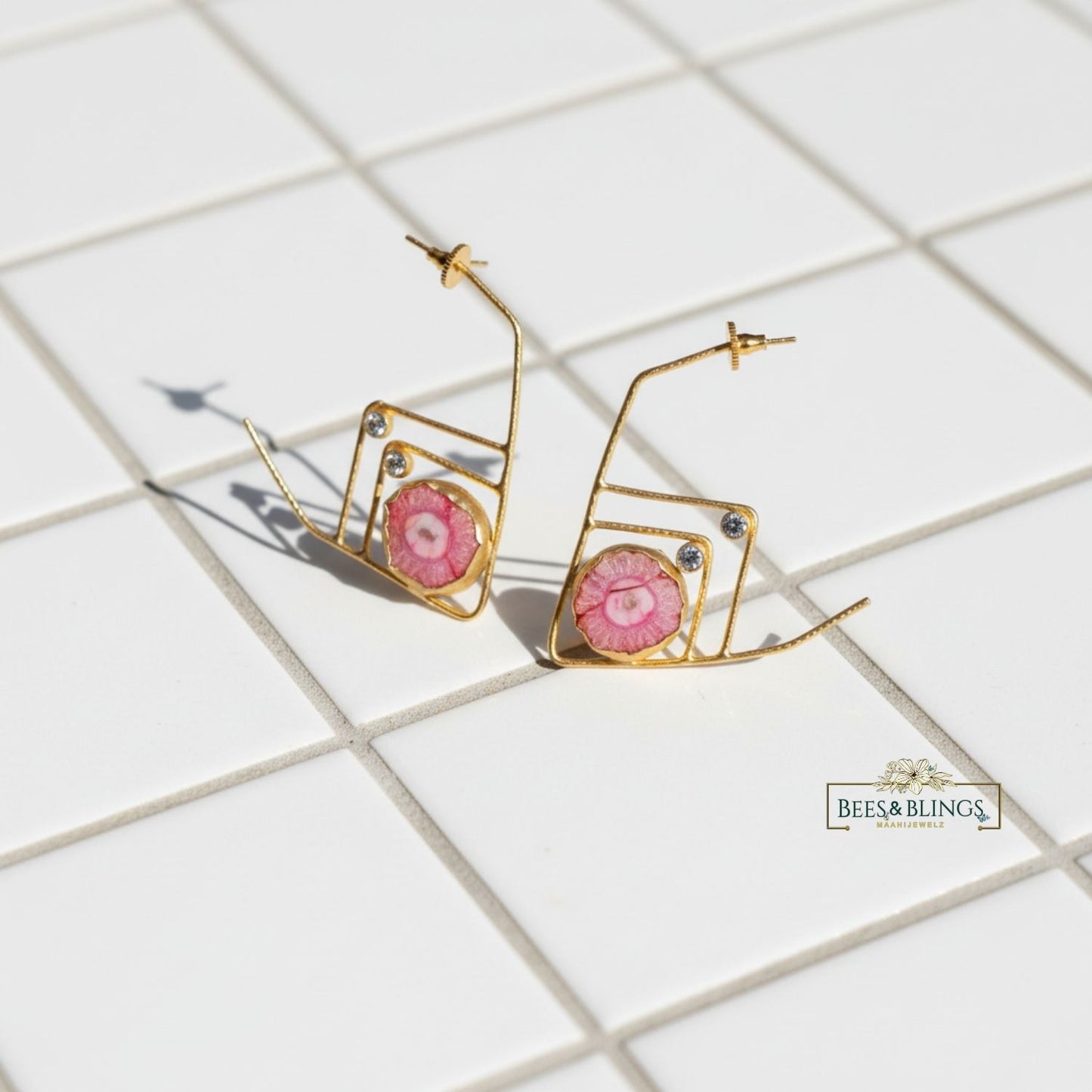 Pink druzzy Stone Statement Earrings