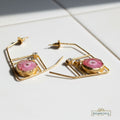 Pink Druzy Gemstone Earrings – Party Wear Gold Plated Studs for Women