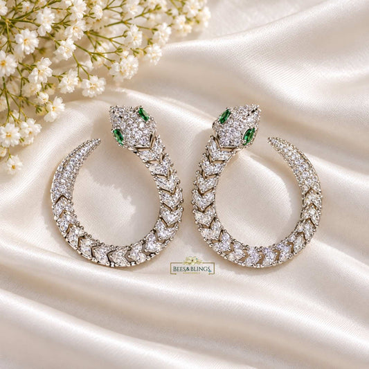 Silver Crystal Serpent Hoop Earrings