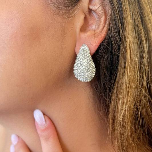 Silver Crystal Teardrop Statement Earrings