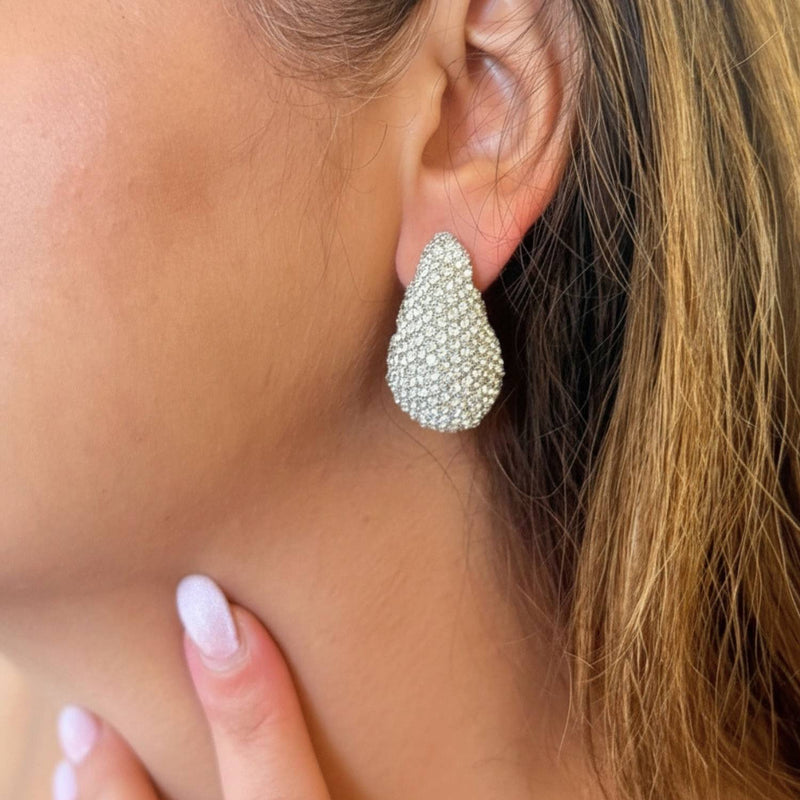 Silver Crystal Teardrop Statement Earrings