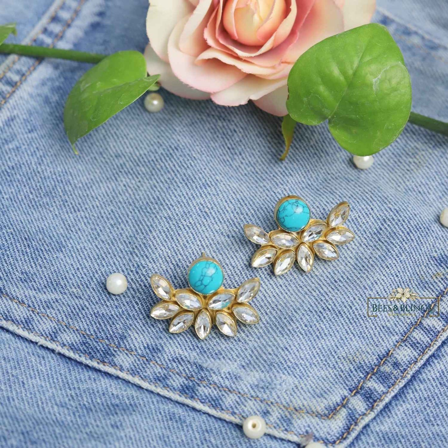 Turquoise-kundan-statement-studs