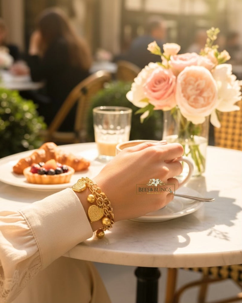 Gold heart statement bracelet