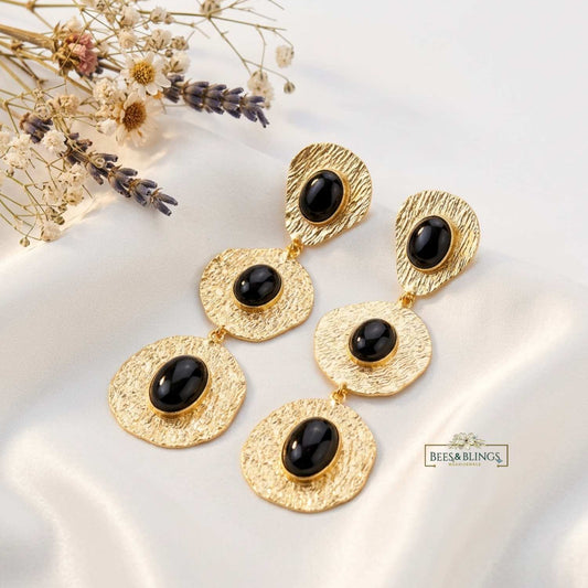 Golden Black Drop Earrings