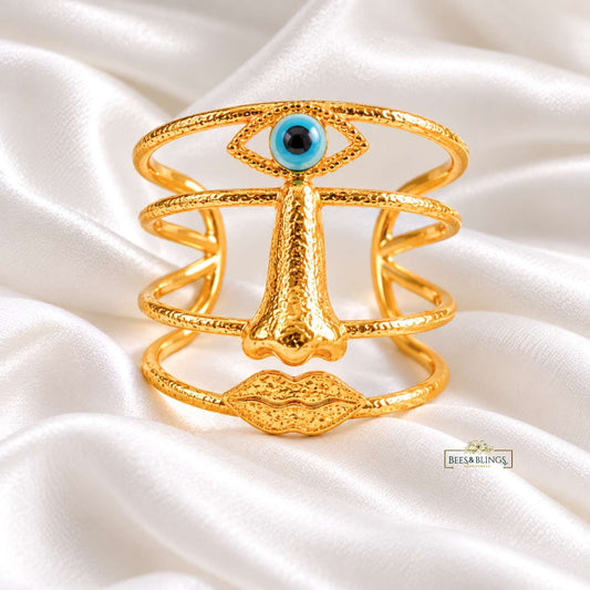 Golden EvilEye Statement Cuff Bracelet