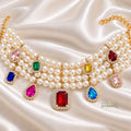 Green Pearl Statement Necklace with Crystal Charms