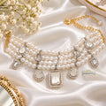 Green Pearl Statement Necklace with Crystal Charms