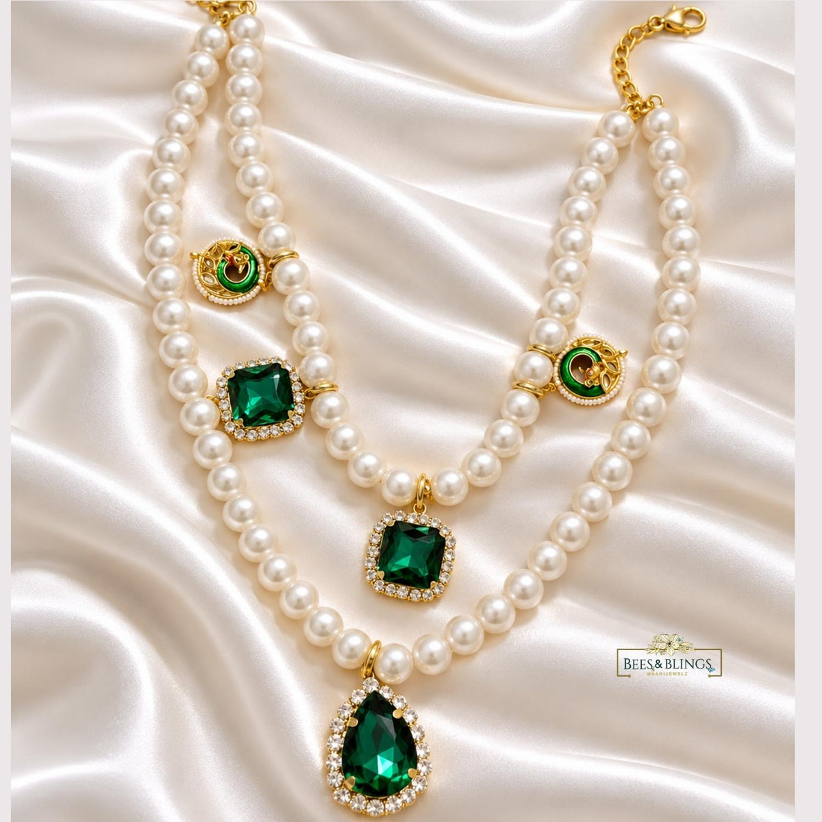 Emerald Green Pearl layered Necklace