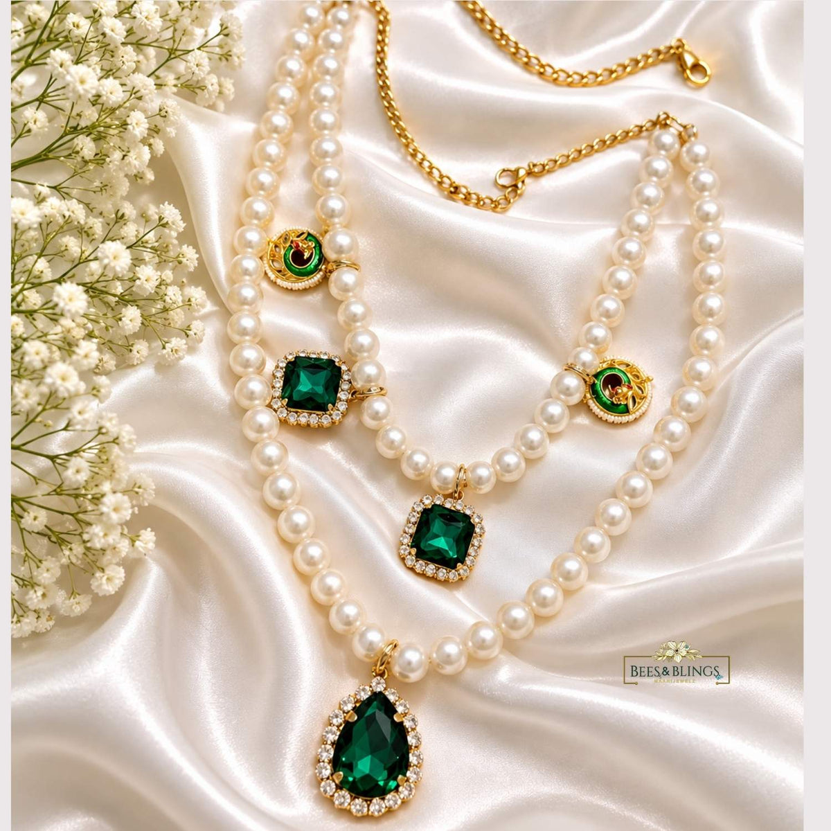 Emerald Green Pearl layered Necklace