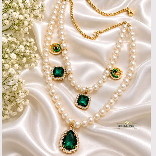 Emerald Green Pearl layered Necklace