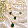 Emerald Green Pearl layered Necklace