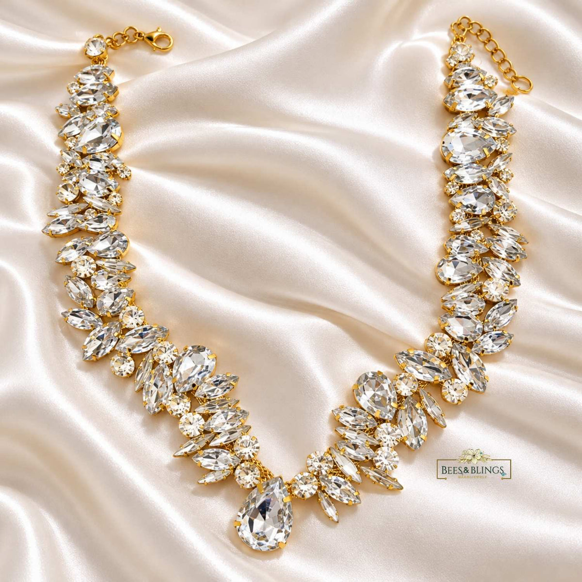 Golden Rhinestone Statement Necklace