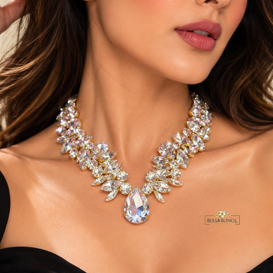 Golden Rhinestone Statement Necklace