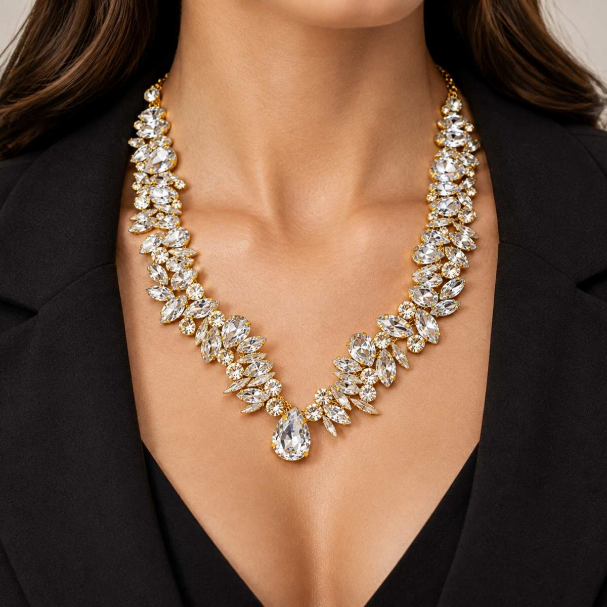 Golden Rhinestone Statement Necklace