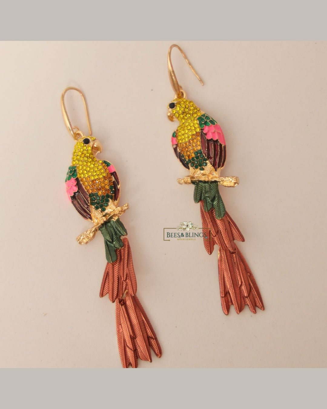 colourful bird statement earring
