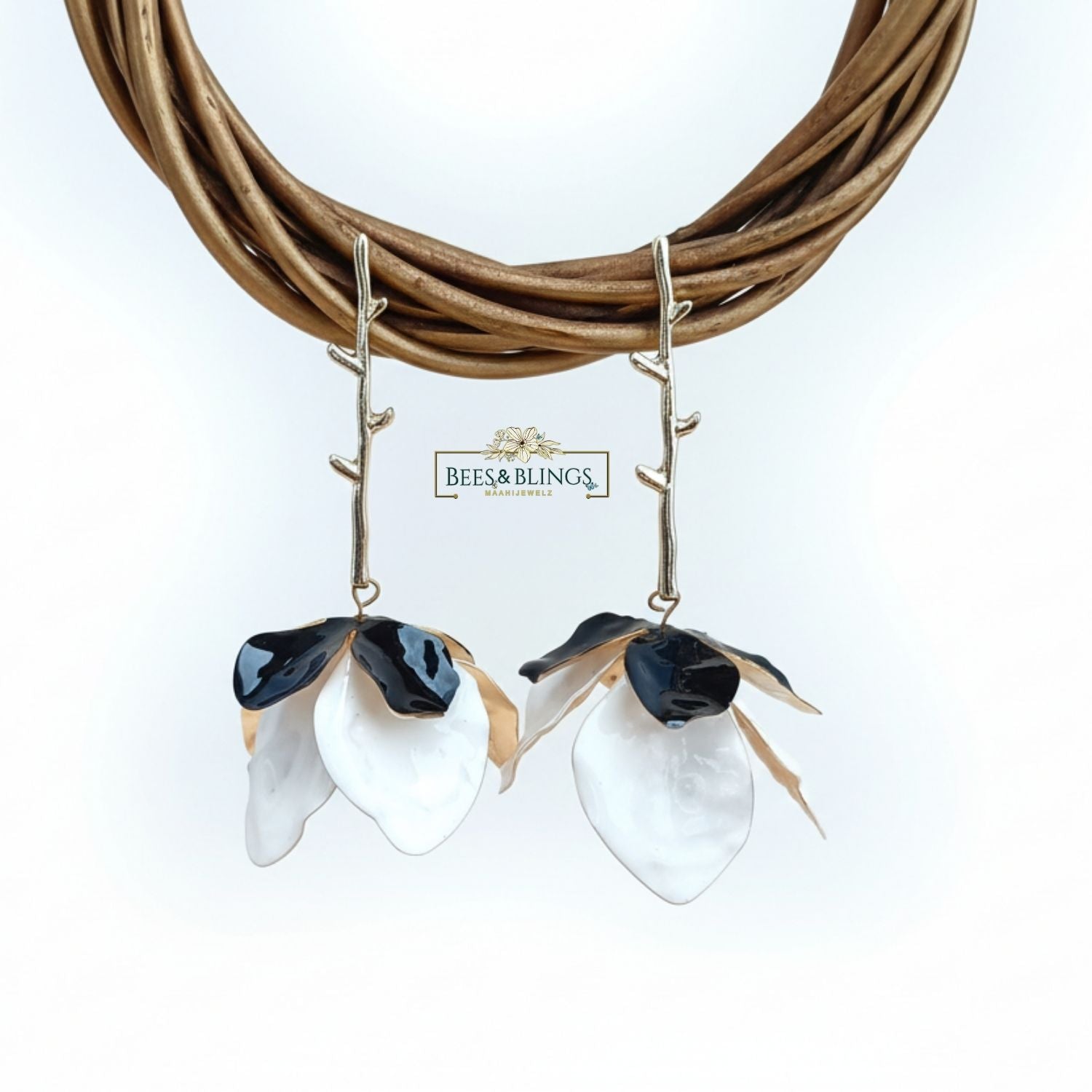 black-white-floral drop-statement-earring