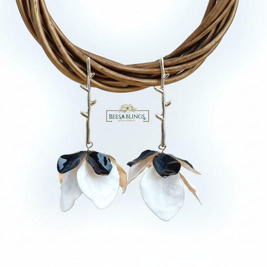 black-white-floral drop-statement-earring