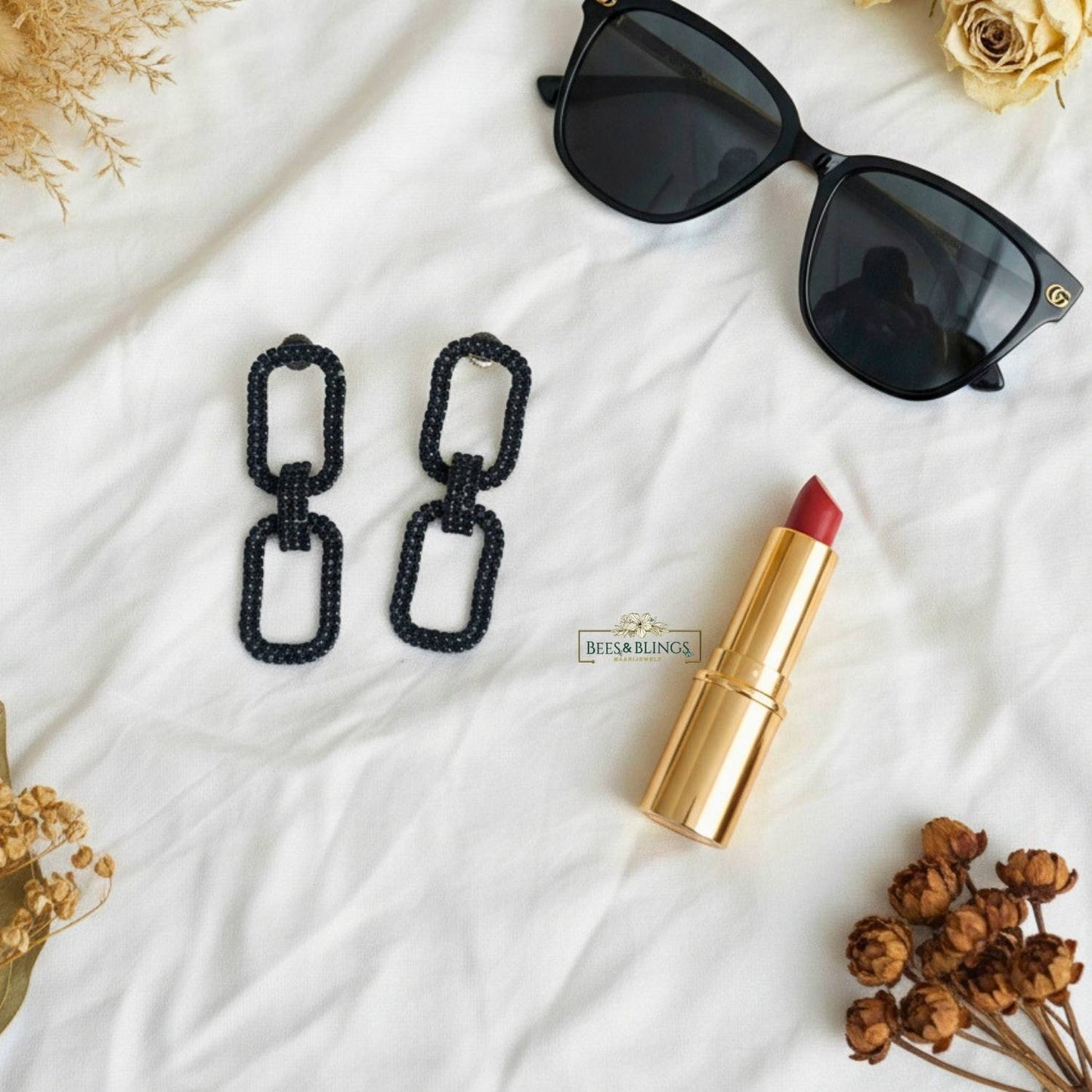 Black Rhinestone Geometric Party Earrings