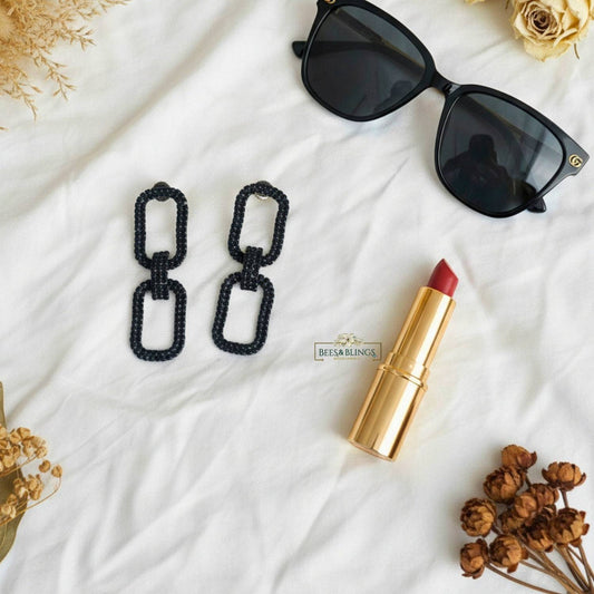 Black Rhinestone Geometric Party Earrings