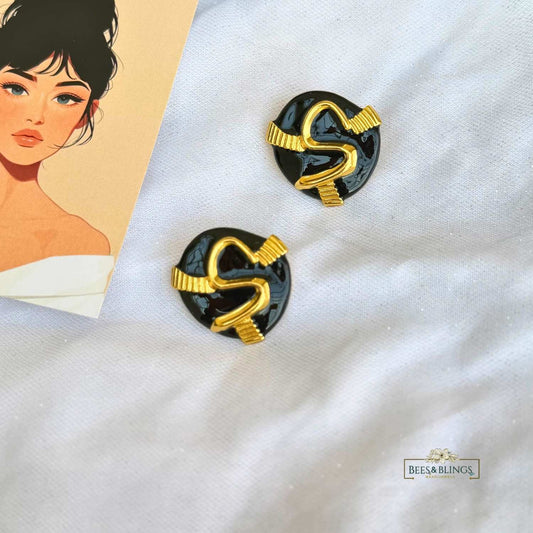Black Enamel Statement Stud Earrings