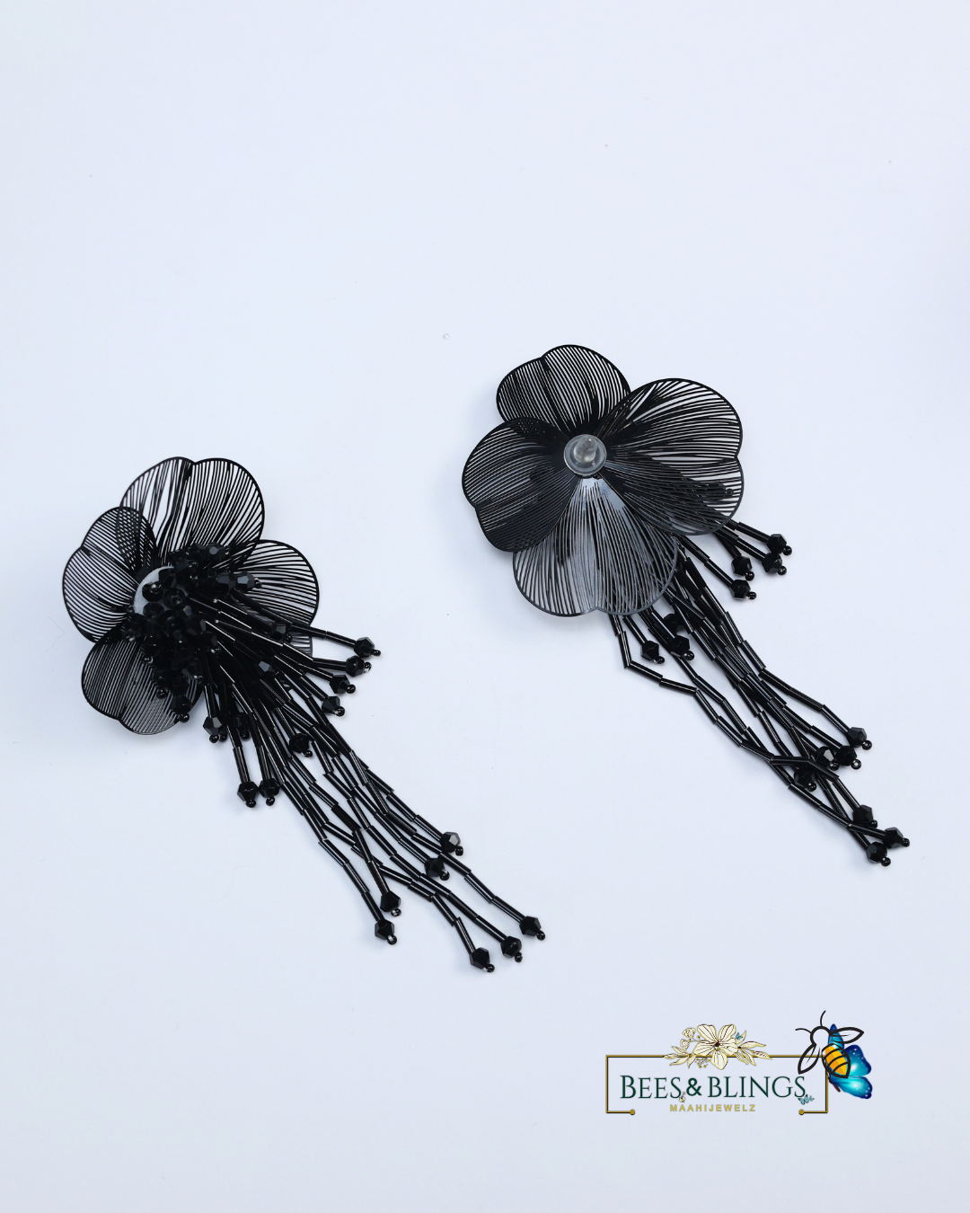 Black-floral-partywear-statement-earrings