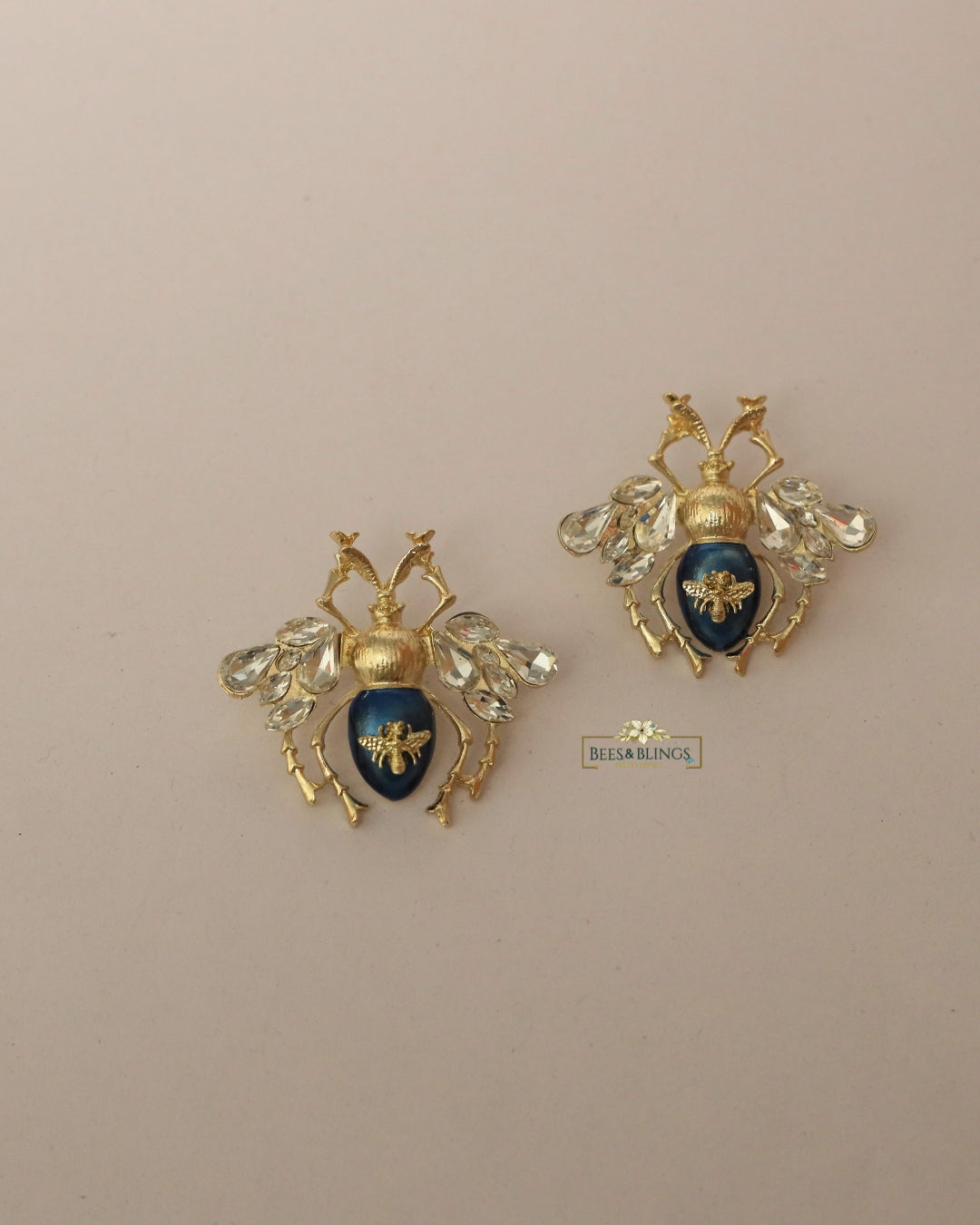 Blue bee statement earring