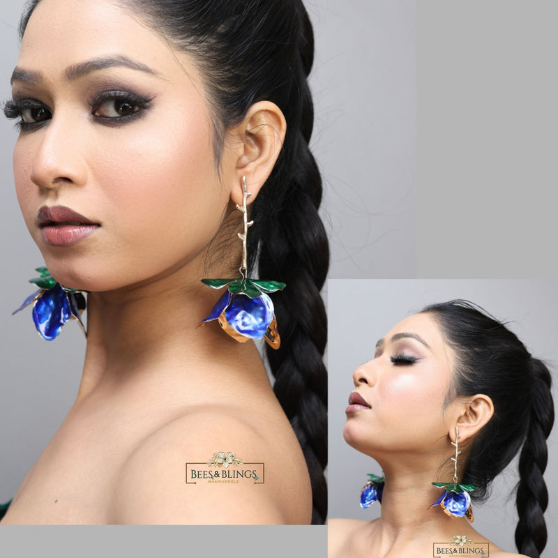 blue-Floral-party-statement-earrings