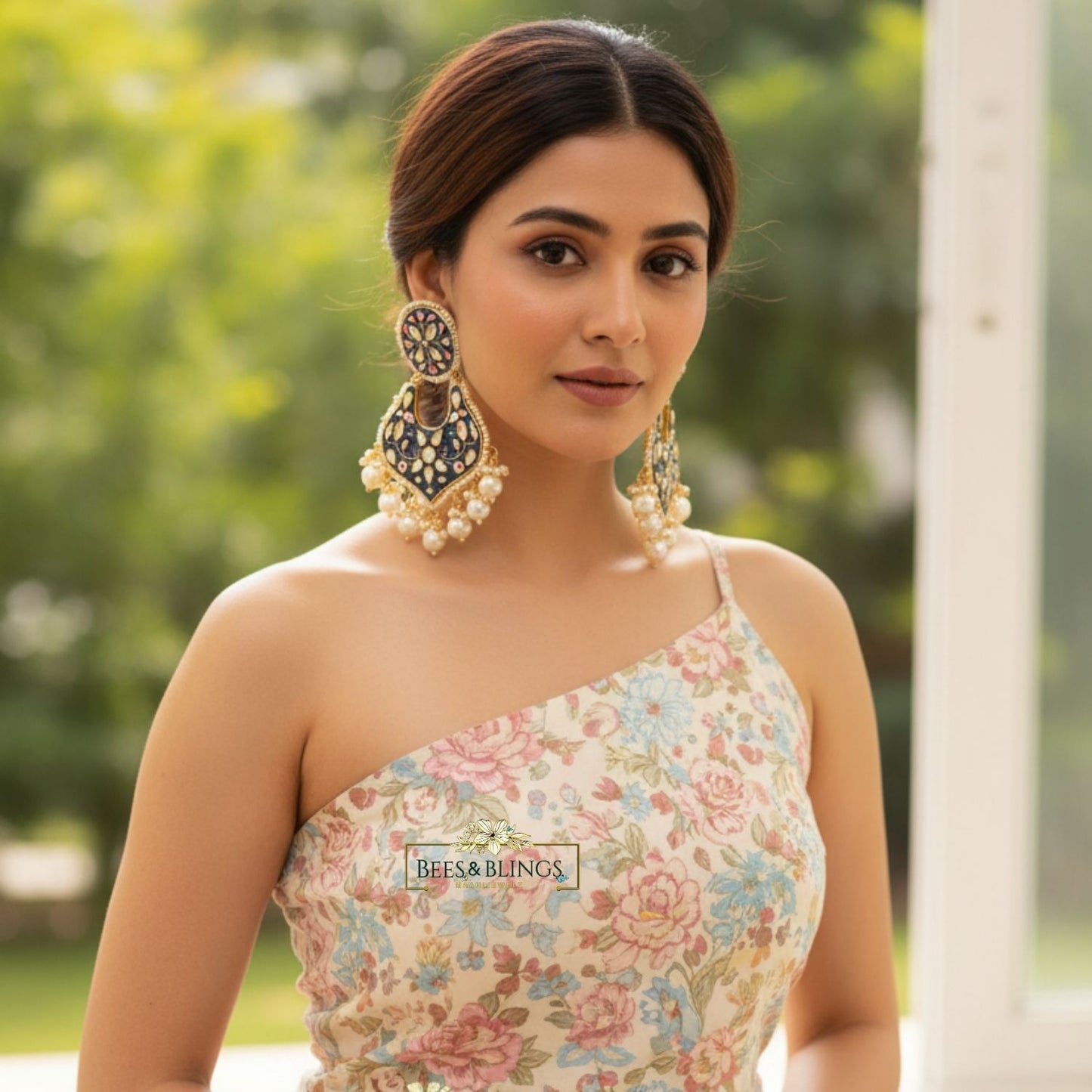 Blue meenakari kundan earrings